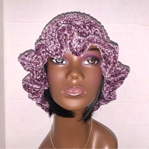 Purple  wave brim crochet cozy velvet  plush hat